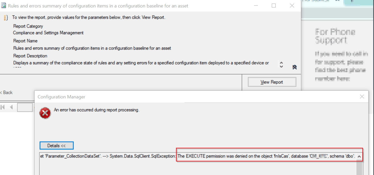 The solution to the SCCM error "EXECUTE permission was denied on the object 'fnlsCas'" when opening some of the Reports