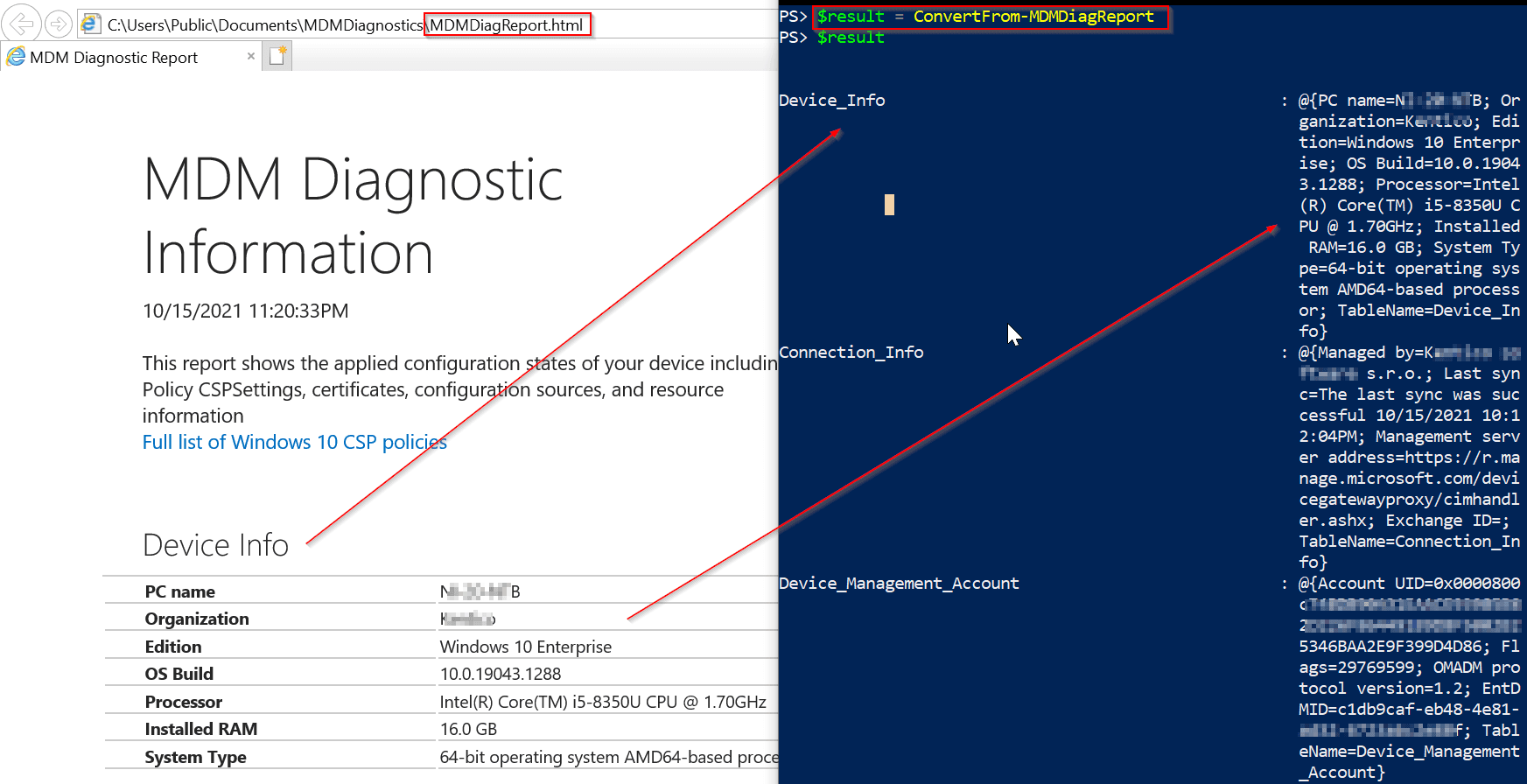 Convert Intune MDMDiagReport.html to PowerShell object